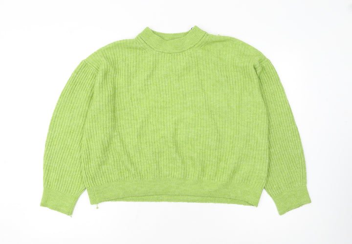 H&M Women's Green Mock Neck Ribbed Knit Pullover Jumper Size 12