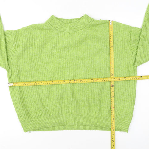 H&M Women's Green Mock Neck Ribbed Knit Pullover Jumper Size 12