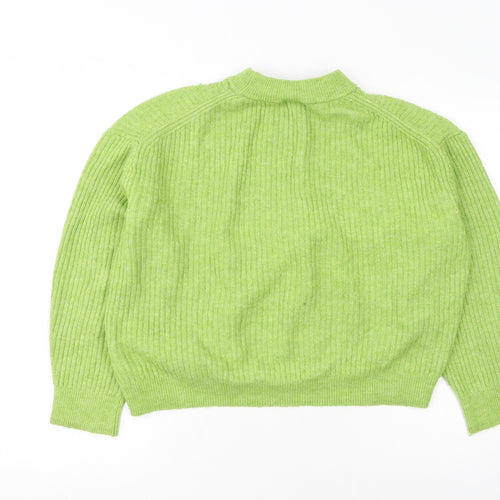H&M Women's Green Mock Neck Ribbed Knit Pullover Jumper Size 12