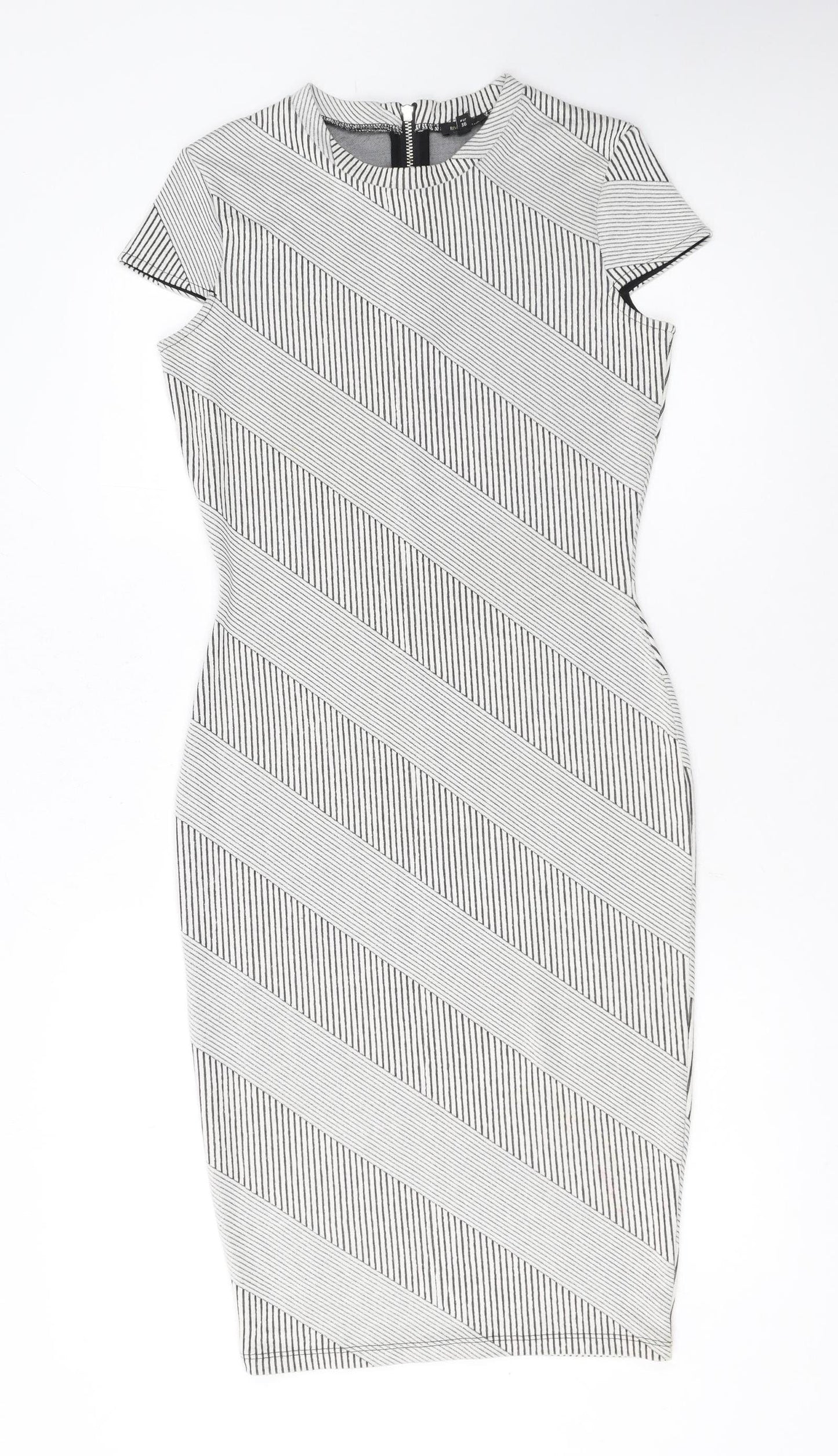 River Island Women Black Striped Bodycon Dress Size 10