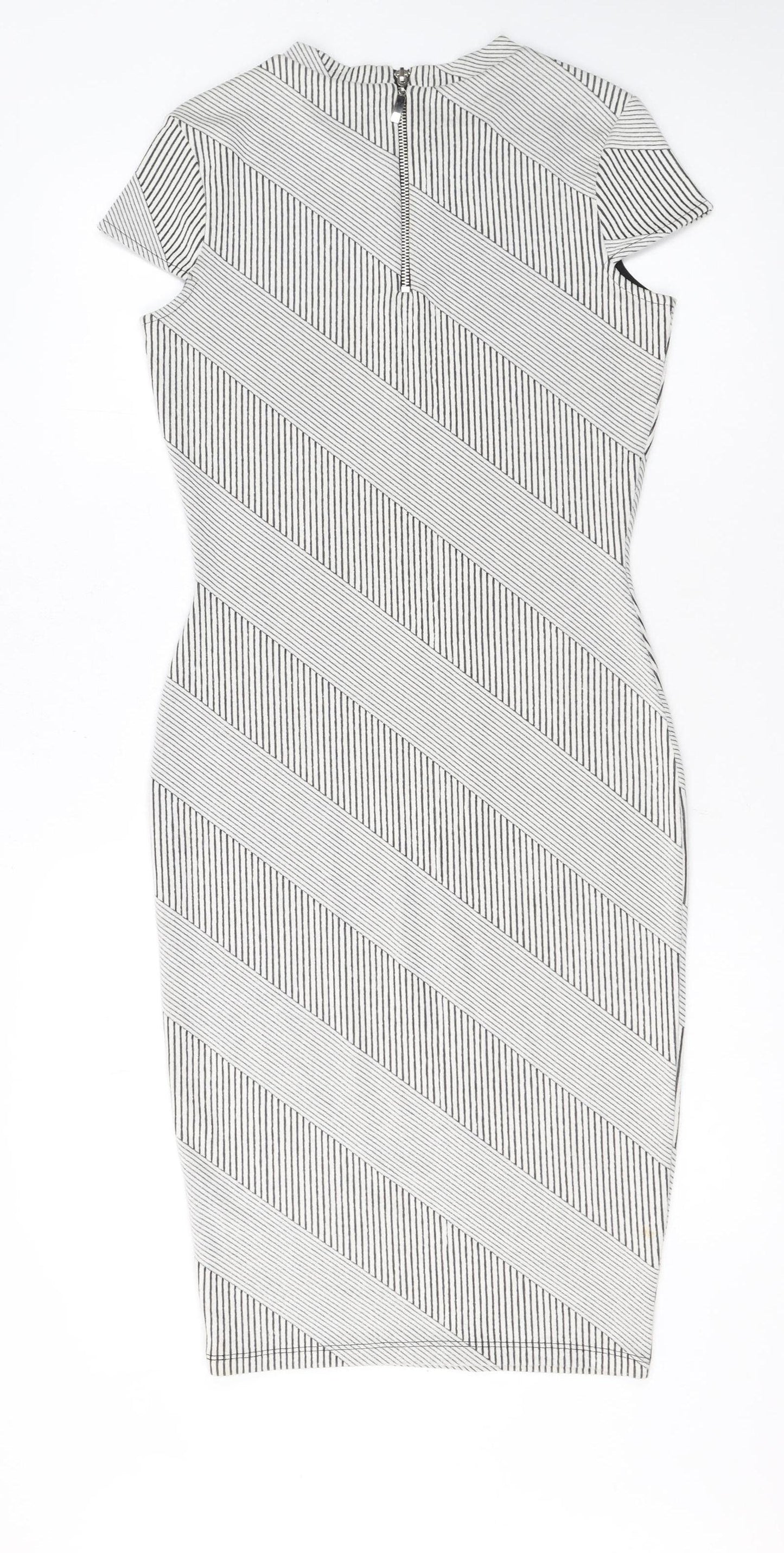 River Island Women Black Striped Bodycon Dress Size 10