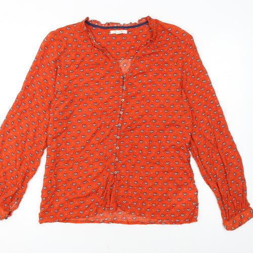 White Stuff Women's Orange Fox Print Long Sleeve Viscose Blouse UK 14