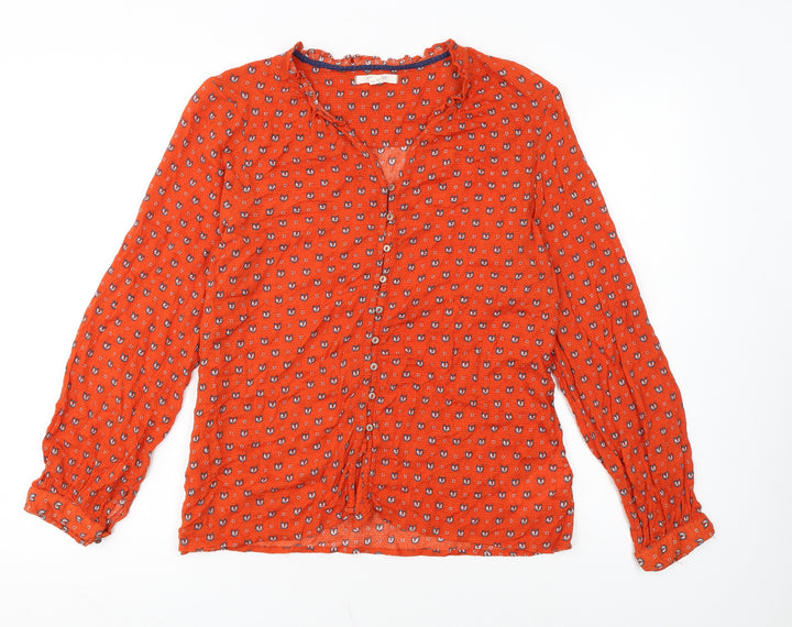 White Stuff Women's Orange Fox Print Long Sleeve Viscose Blouse UK 14