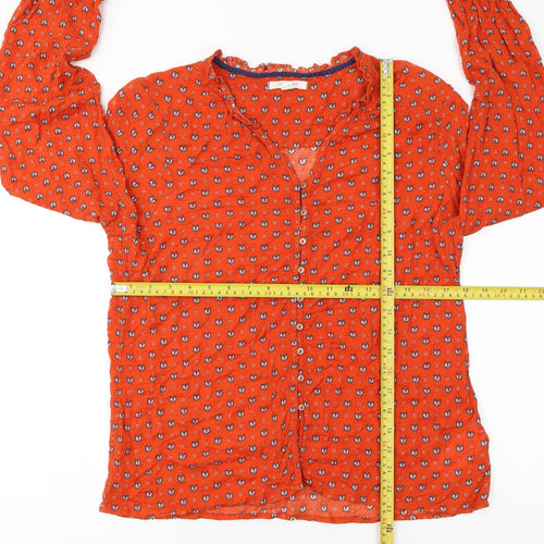 White Stuff Women's Orange Fox Print Long Sleeve Viscose Blouse UK 14