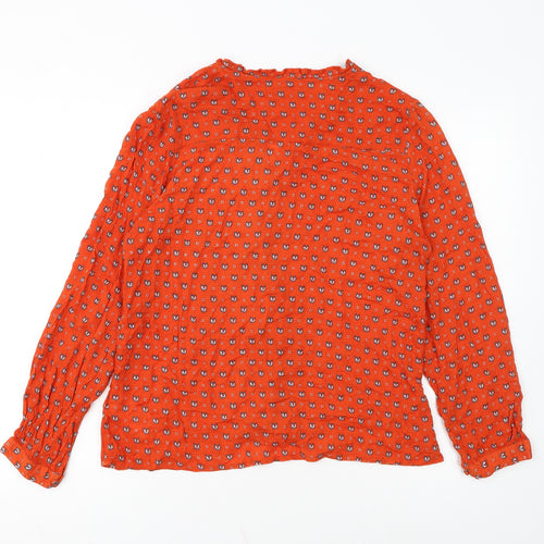 White Stuff Women's Orange Fox Print Long Sleeve Viscose Blouse UK 14