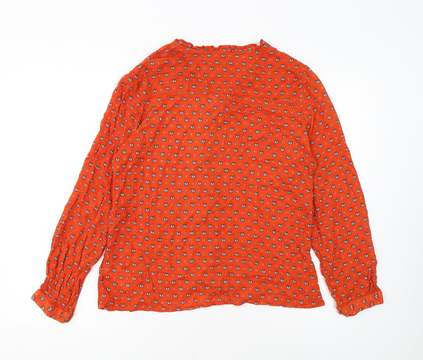 White Stuff Women's Orange Fox Print Long Sleeve Viscose Blouse UK 14