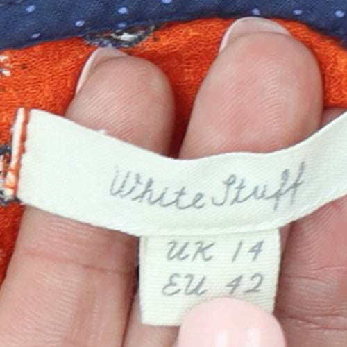 White Stuff Women's Orange Fox Print Long Sleeve Viscose Blouse UK 14
