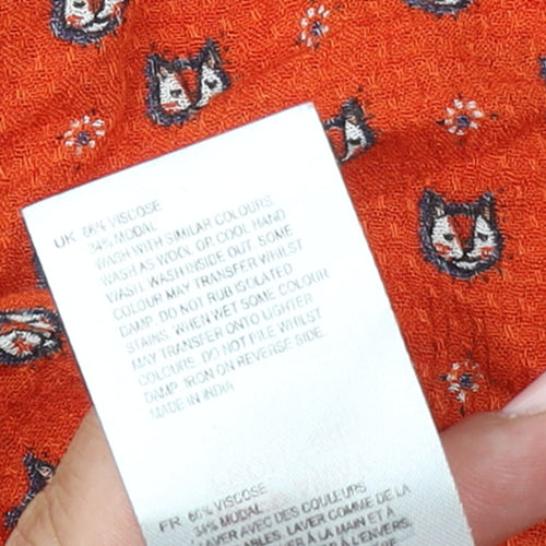White Stuff Women's Orange Fox Print Long Sleeve Viscose Blouse UK 14