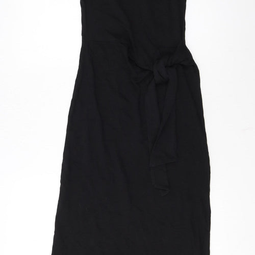 MNG Women’s Black Cotton Midi Tank Dress Size 8 Sleeveless Belted
