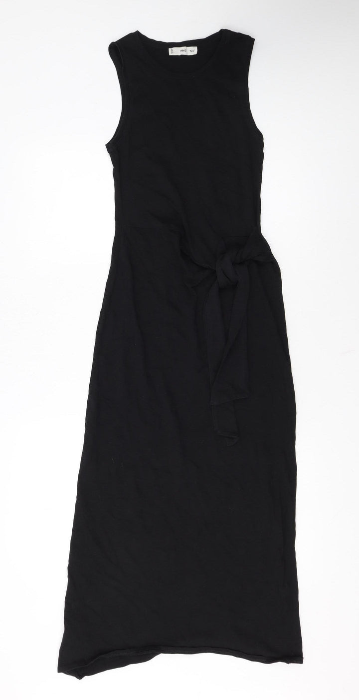 MNG Women’s Black Cotton Midi Tank Dress Size 8 Sleeveless Belted