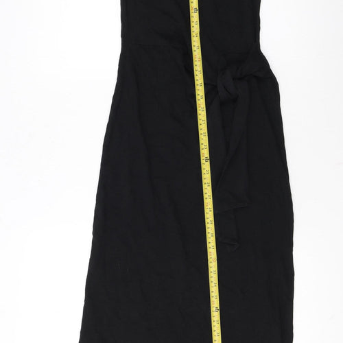MNG Women’s Black Cotton Midi Tank Dress Size 8 Sleeveless Belted