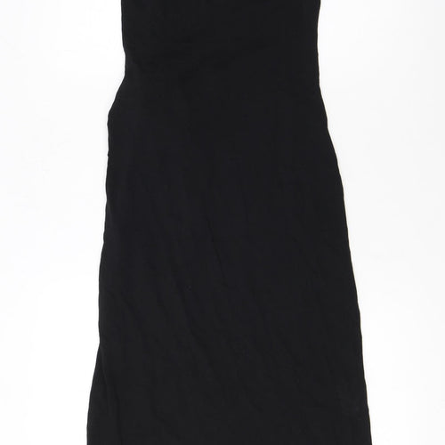MNG Women’s Black Cotton Midi Tank Dress Size 8 Sleeveless Belted