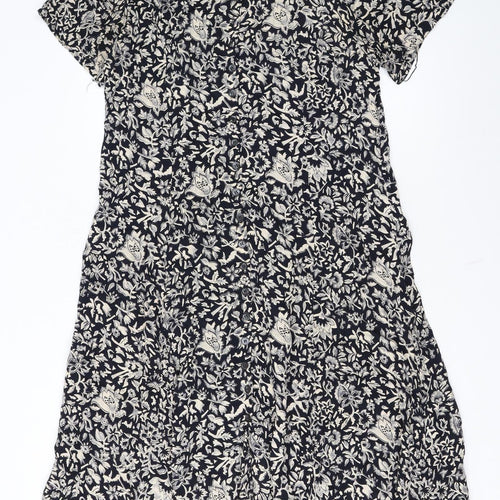 C&A Women’s Black Floral Midi A-Line Dress Size 16 Short Sleeve