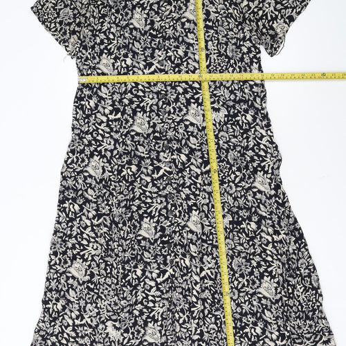 C&A Women’s Black Floral Midi A-Line Dress Size 16 Short Sleeve