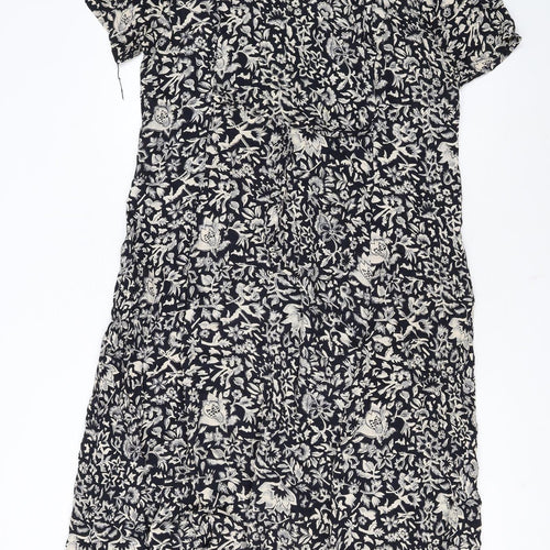 C&A Women’s Black Floral Midi A-Line Dress Size 16 Short Sleeve