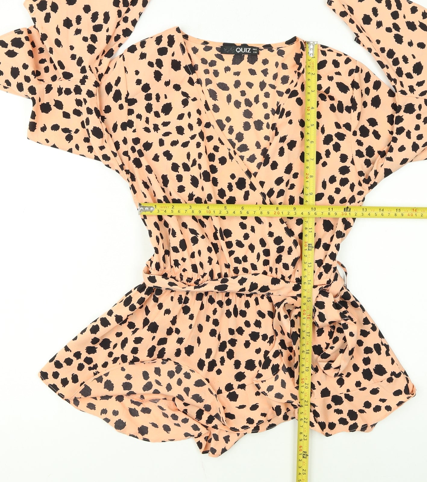Quiz Womens Beige Leopard Wrap Ruffle Blouse Size 8
