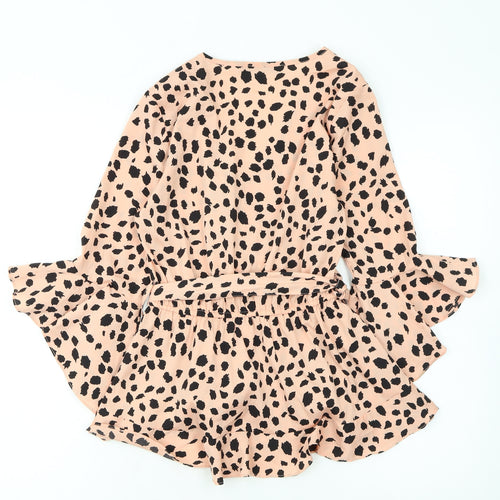 Quiz Womens Beige Leopard Wrap Ruffle Blouse Size 8