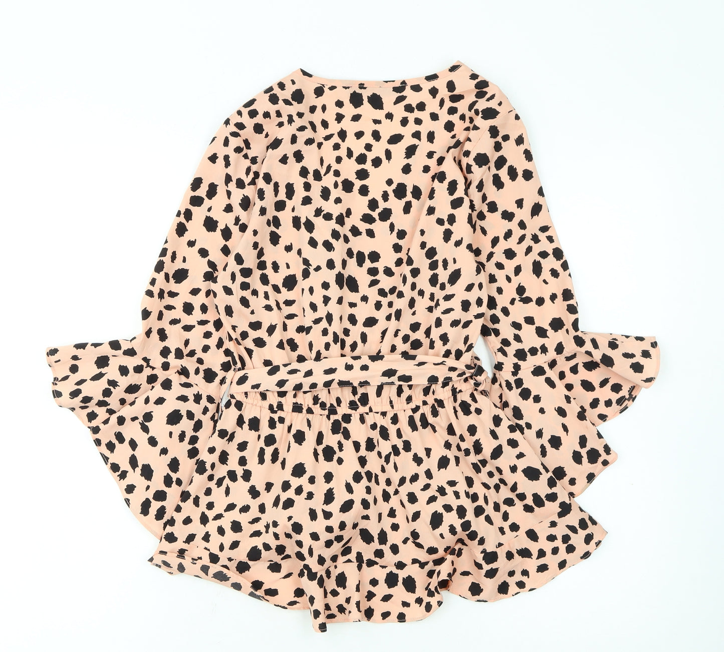 Quiz Womens Beige Leopard Wrap Ruffle Blouse Size 8