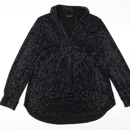 Roman Women Black Sequin Long Sleeve Tunic Blouse Size 12