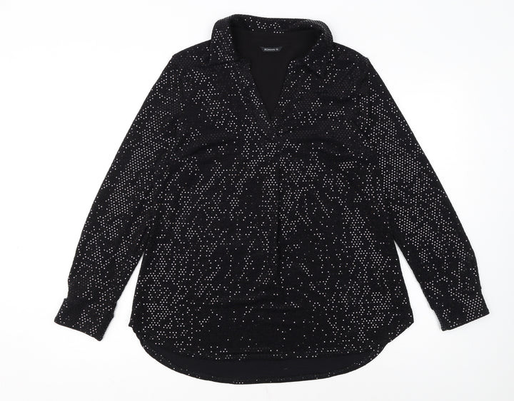 Roman Women Black Sequin Long Sleeve Tunic Blouse Size 12
