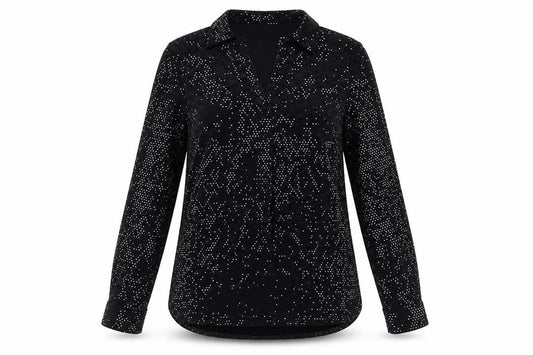Front view of Roman Women Black Sequin Long Sleeve Tunic Blouse, size 12