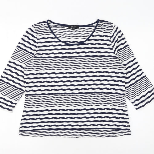 Soon Women Blue White Striped 3/4 Sleeve Jersey T-Shirt Size 14
