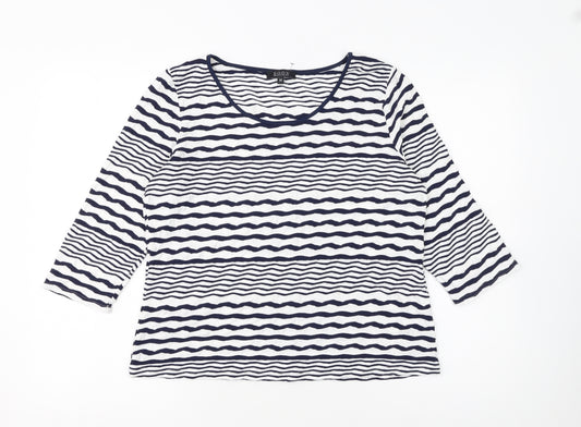Soon Women Blue White Striped 3/4 Sleeve Jersey T-Shirt Size 14