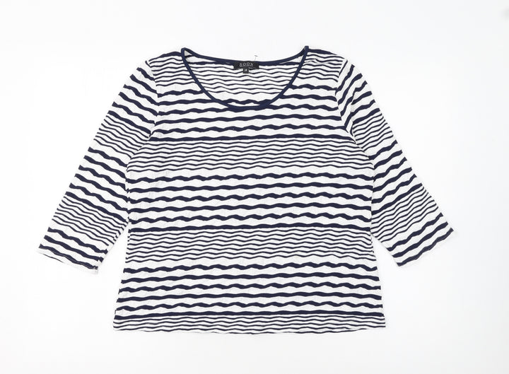 Soon Women Blue White Striped 3/4 Sleeve Jersey T-Shirt Size 14