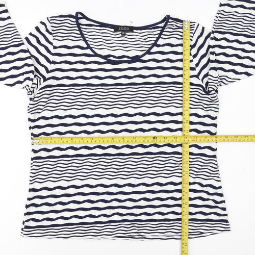 Soon Women Blue White Striped 3/4 Sleeve Jersey T-Shirt Size 14