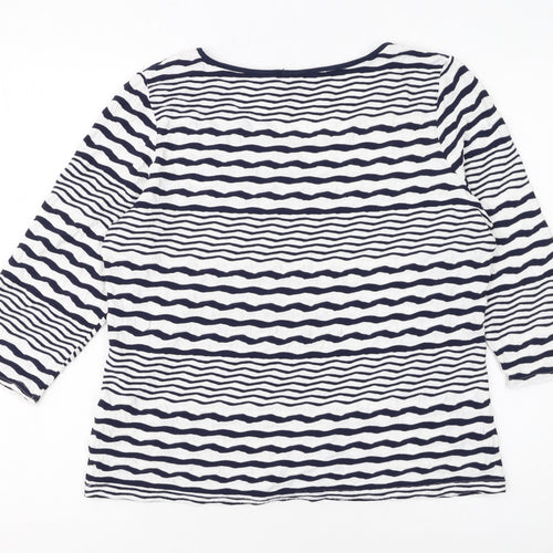 Soon Women Blue White Striped 3/4 Sleeve Jersey T-Shirt Size 14