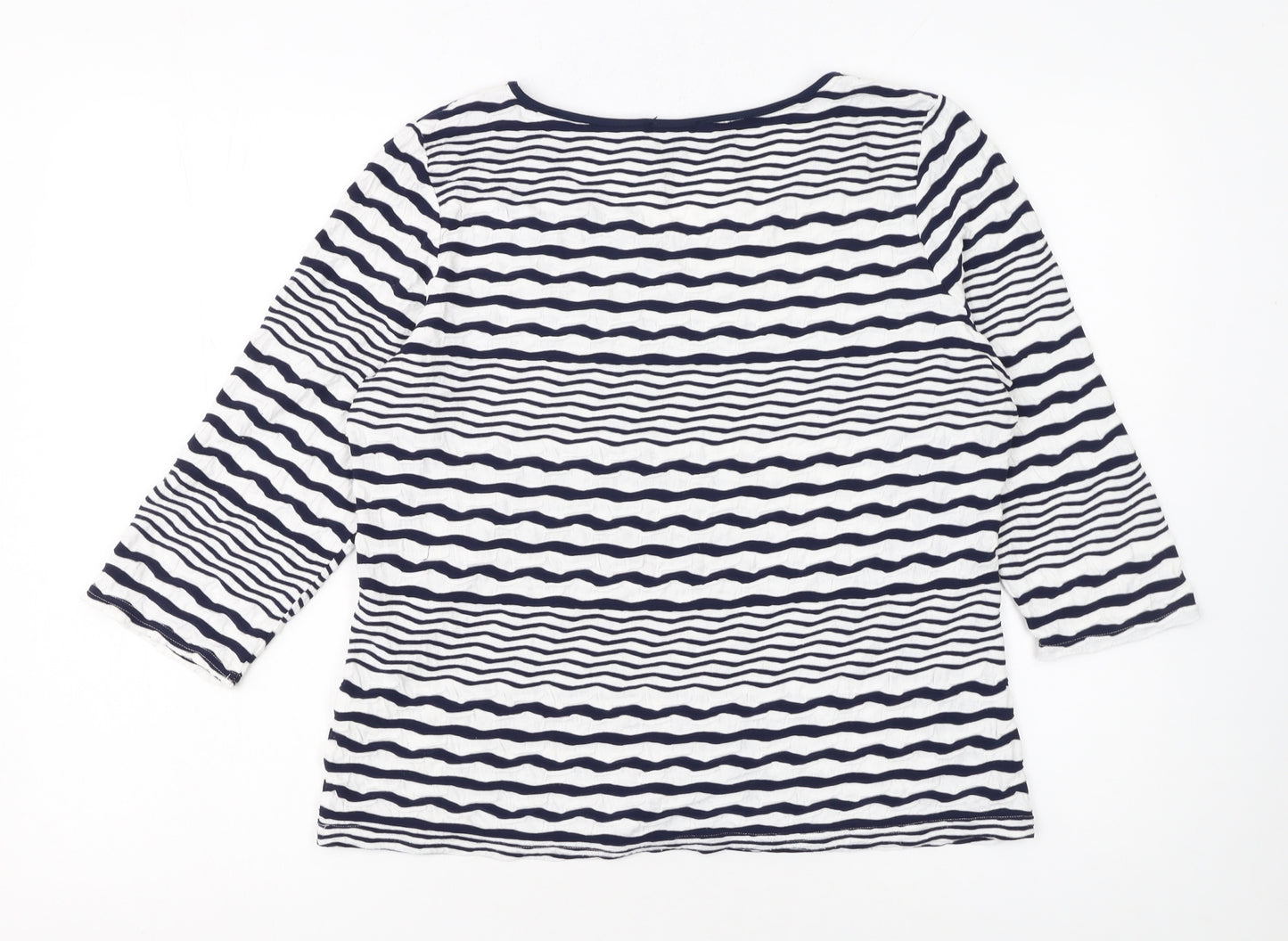 Soon Women Blue White Striped 3/4 Sleeve Jersey T-Shirt Size 14