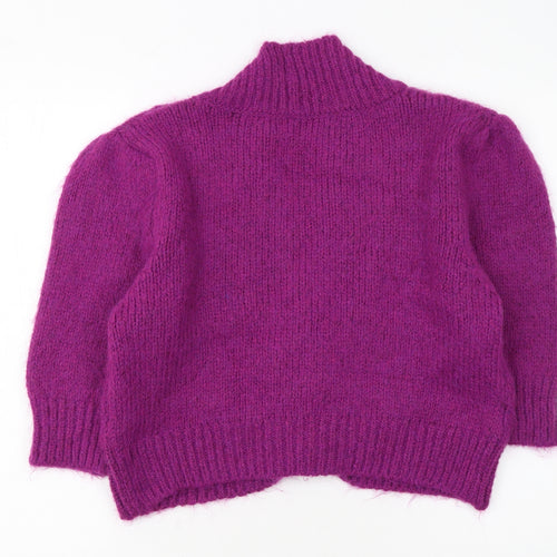 Zara Women Purple Chunky Knit Cardigan Size S V-Neck Wool Blend