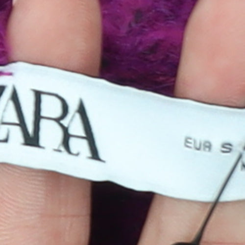 Zara Women Purple Chunky Knit Cardigan Size S V-Neck Wool Blend