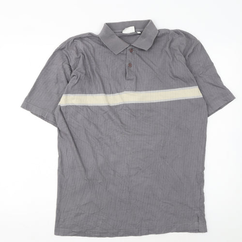 C&A Men's Grey Colourblock Cotton Polo Shirt Size M