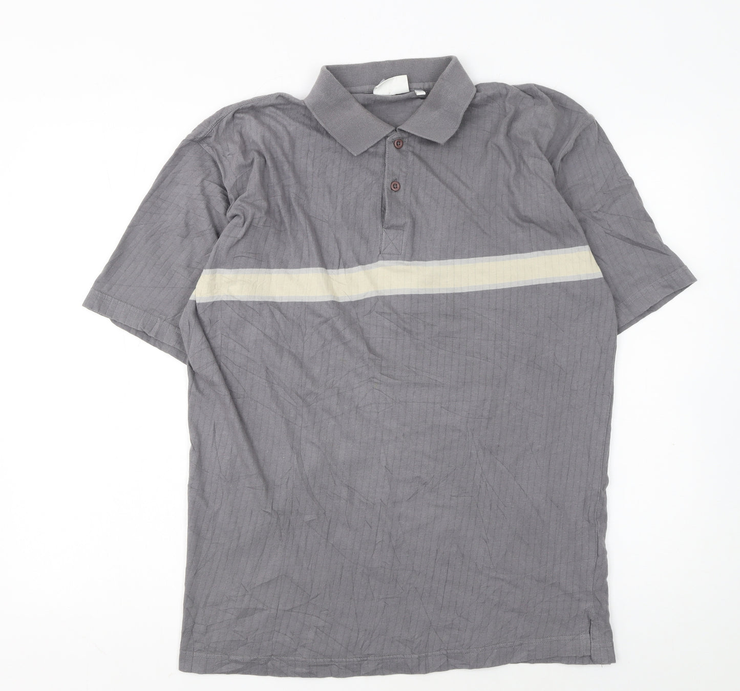 C&A Men's Grey Colourblock Cotton Polo Shirt Size M