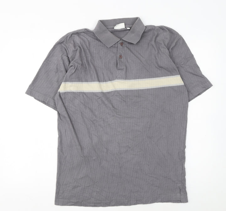 C&A Men's Grey Colourblock Cotton Polo Shirt Size M