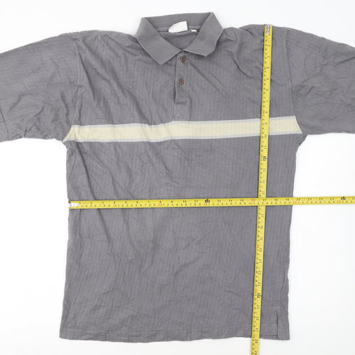 C&A Men's Grey Colourblock Cotton Polo Shirt Size M