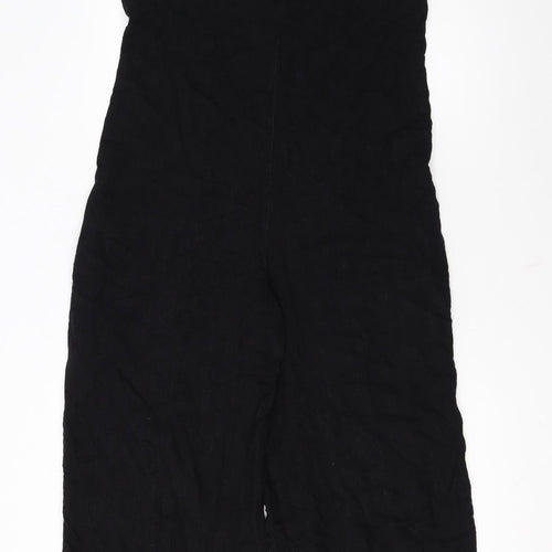 Topshop Women Black Linen Blend Wide Leg Sleeveless Jumpsuit UK 10