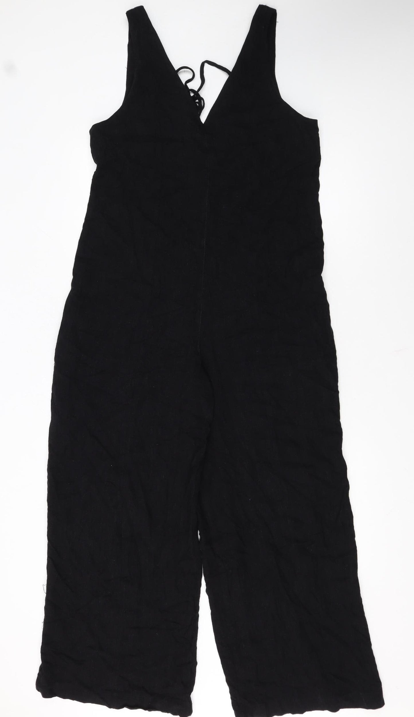 Topshop Women Black Linen Blend Wide Leg Sleeveless Jumpsuit UK 10