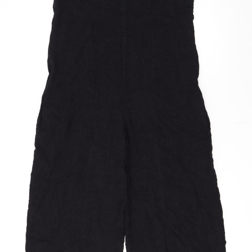 Topshop Women Black Linen Blend Wide Leg Sleeveless Jumpsuit UK 10
