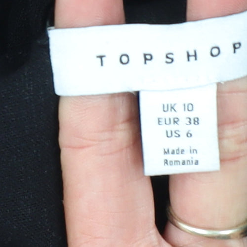 Topshop Women Black Linen Blend Wide Leg Sleeveless Jumpsuit UK 10