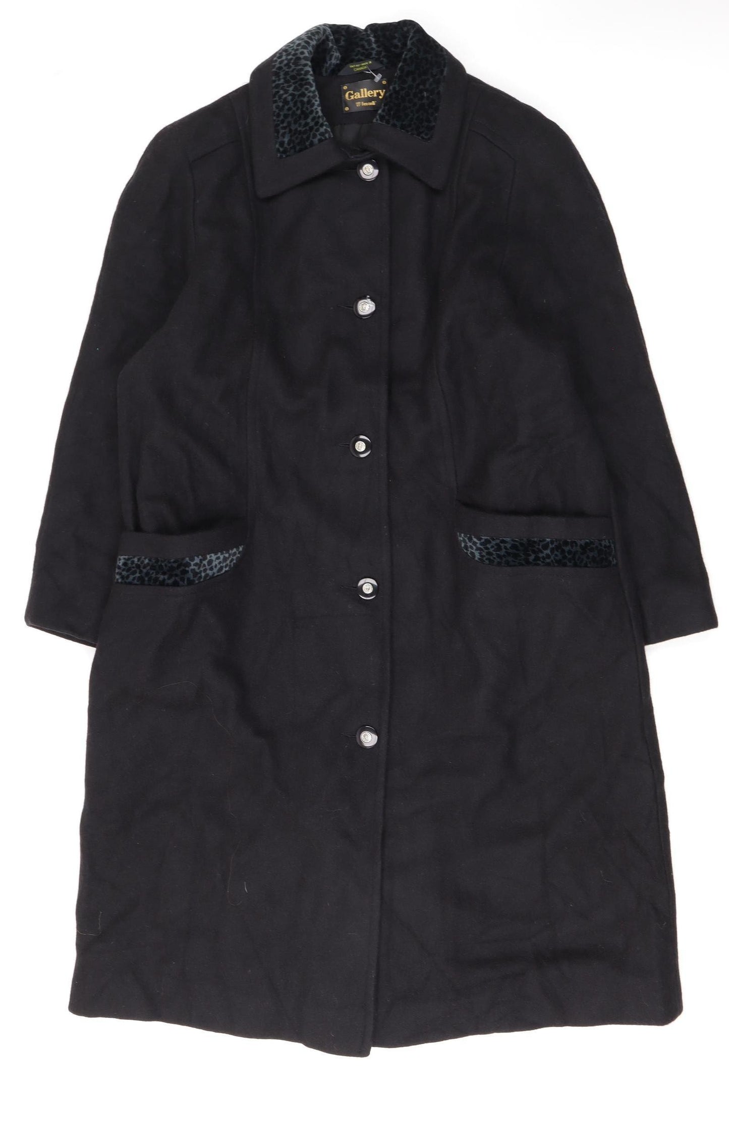 Gallery Women’s Black Wool Long Overcoat Petite Size 11-12
