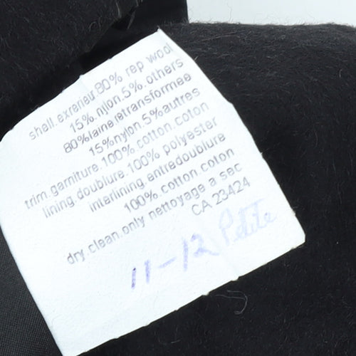 Gallery Women’s Black Wool Long Overcoat Petite Size 11-12