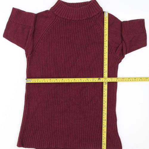 Lands' End Women Petite Burgundy Mock Neck Short Sleeve Cotton Jumper M