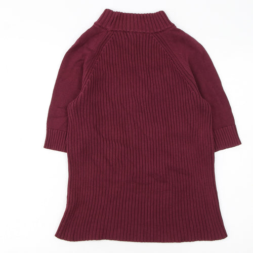 Lands' End Women Petite Burgundy Mock Neck Short Sleeve Cotton Jumper M