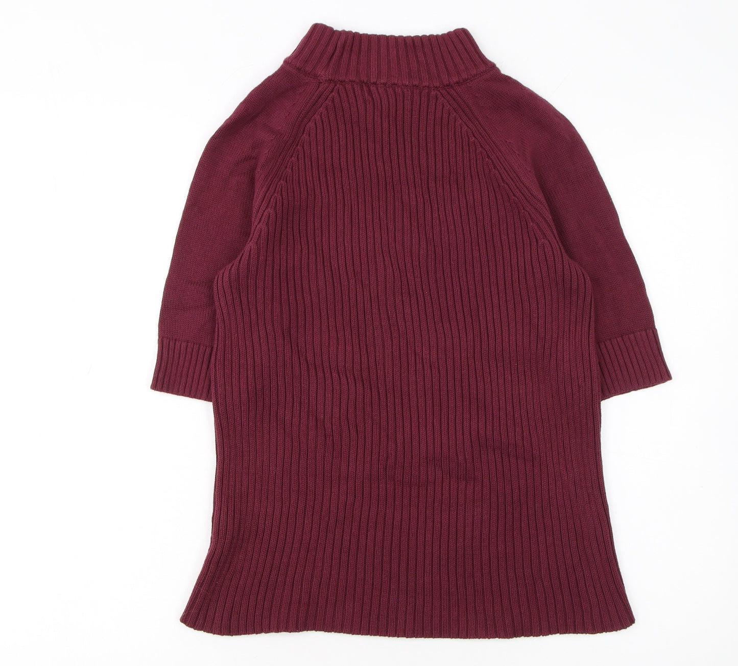 Lands' End Women Petite Burgundy Mock Neck Short Sleeve Cotton Jumper M