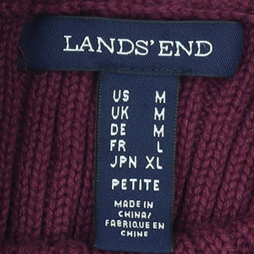 Lands' End Women Petite Burgundy Mock Neck Short Sleeve Cotton Jumper M