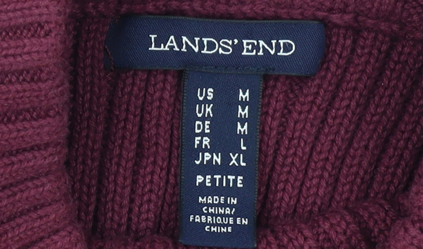 Lands' End Women Petite Burgundy Mock Neck Short Sleeve Cotton Jumper M