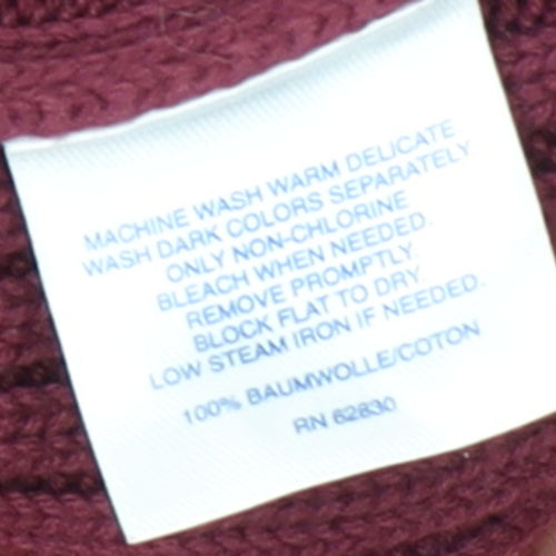 Lands' End Women Petite Burgundy Mock Neck Short Sleeve Cotton Jumper M
