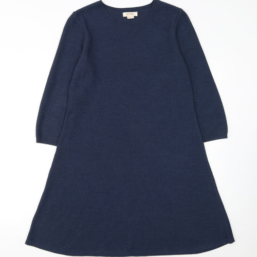 Fat Face Women's Blue A-Line Knit Dress Size 14 3/4 Sleeve